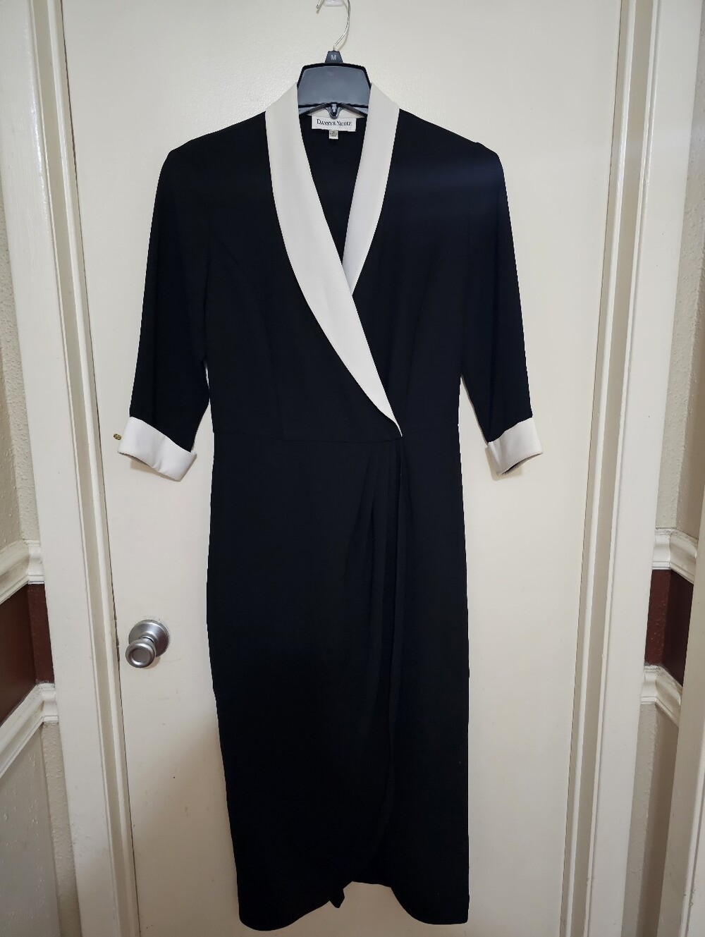 Danny And Nicolle Black Midi Dress with White Shawl Collar